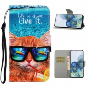 Folio-hoesje voor Samsung Galaxy S21 5G Met Ketting Kat Live It Strappy