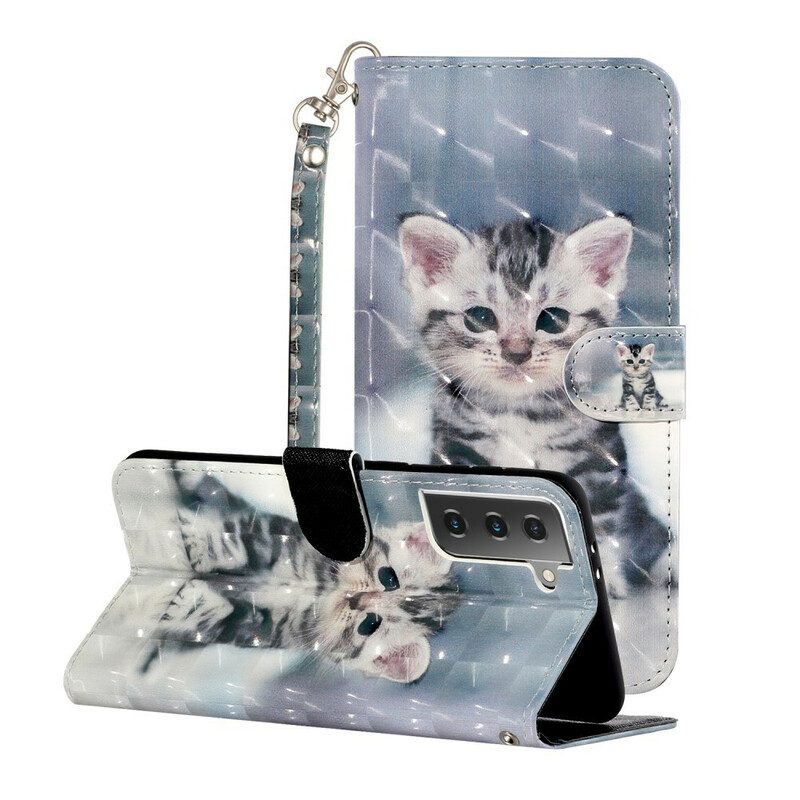 Folio-hoesje voor Samsung Galaxy S21 5G Met Ketting Kitten Light Spots Met Riem