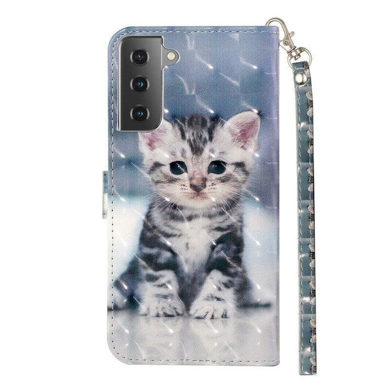 Folio-hoesje voor Samsung Galaxy S21 5G Met Ketting Kitten Light Spots Met Riem