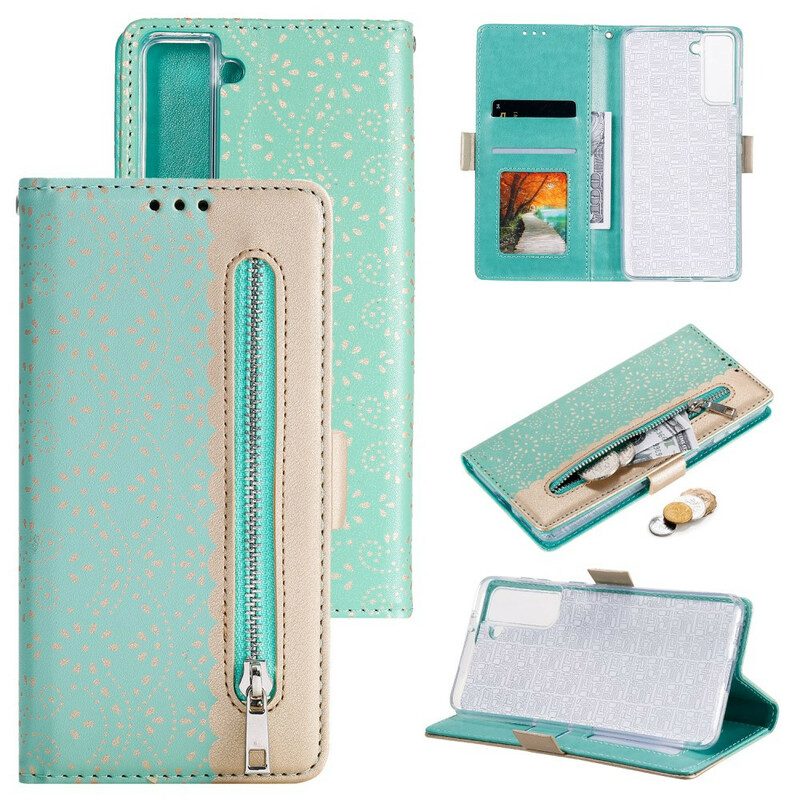 Folio-hoesje voor Samsung Galaxy S21 5G Met Ketting Portemonnee Met Kanten Riem