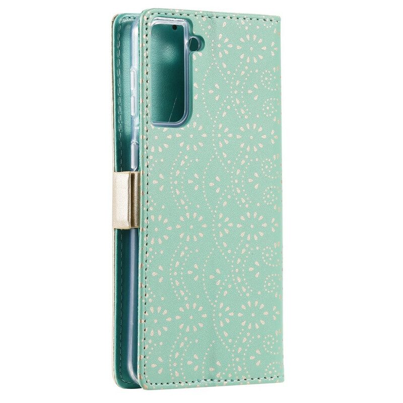 Folio-hoesje voor Samsung Galaxy S21 5G Met Ketting Portemonnee Met Kanten Riem