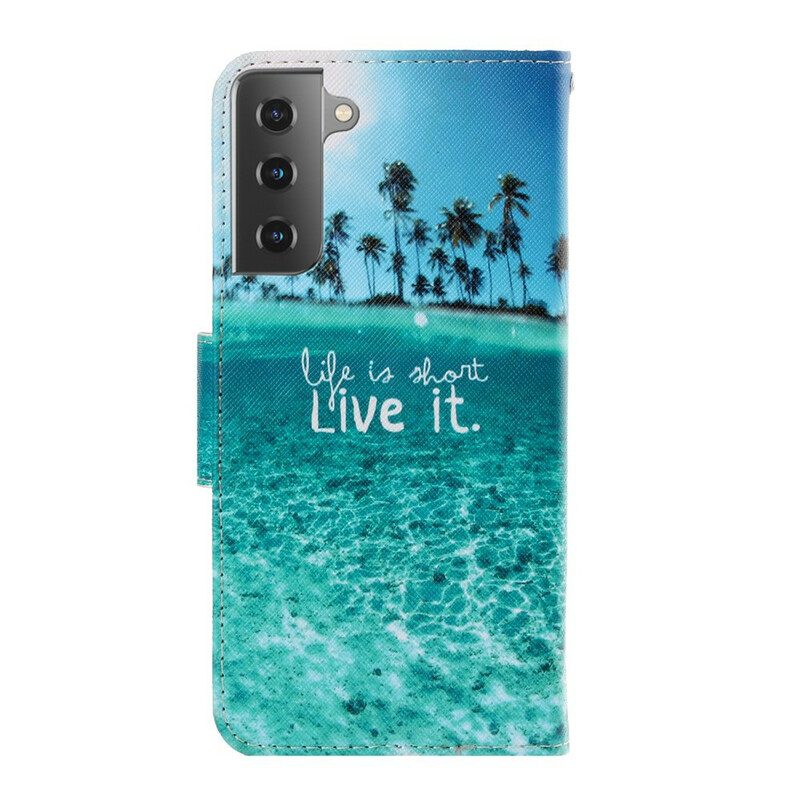 Folio-hoesje voor Samsung Galaxy S21 5G Met Ketting Stop Nooit Met Dromen In Marineblauwe Bandjes