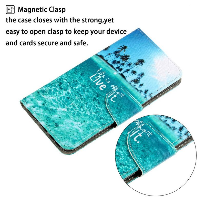 Folio-hoesje voor Samsung Galaxy S21 5G Met Ketting Stop Nooit Met Dromen In Marineblauwe Bandjes