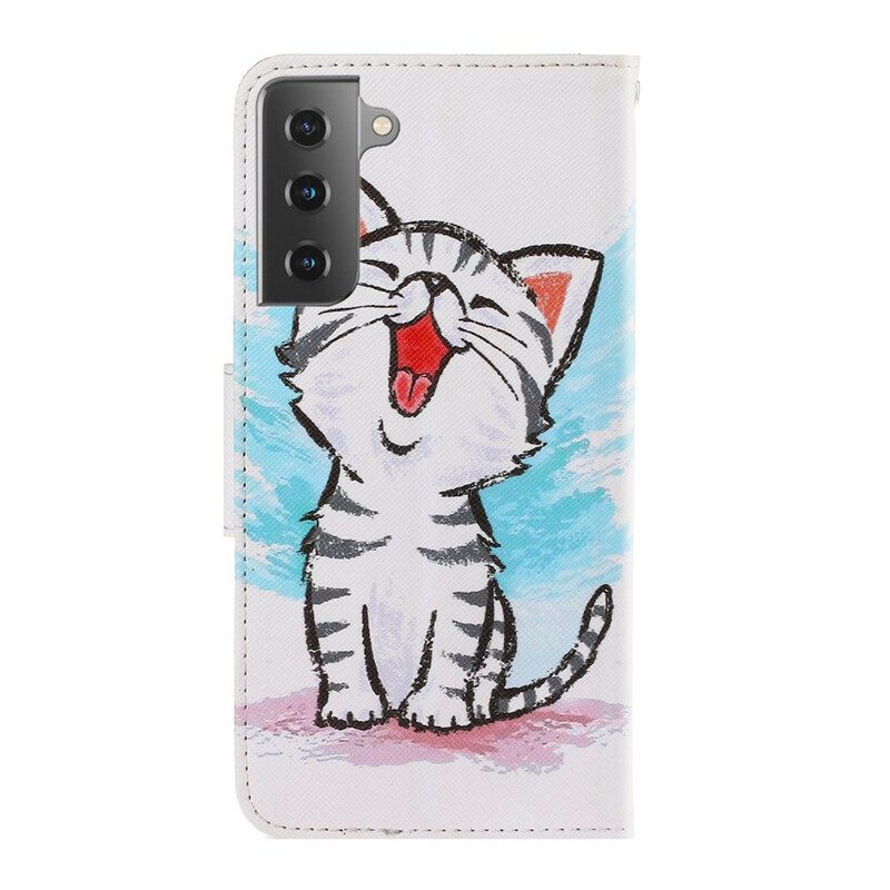 Folio-hoesje voor Samsung Galaxy S21 5G Met Ketting Strappy Kleur Kitten