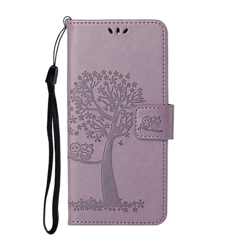 Folio-hoesje voor Samsung Galaxy S21 5G Met Ketting String Boom En Uilen