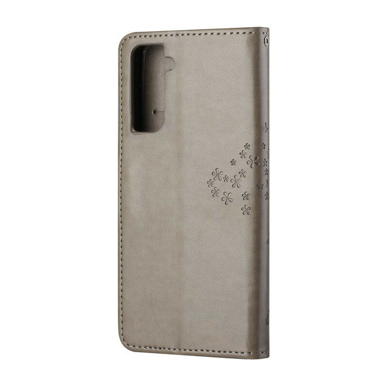 Folio-hoesje voor Samsung Galaxy S21 5G Met Ketting String Boom En Uilen