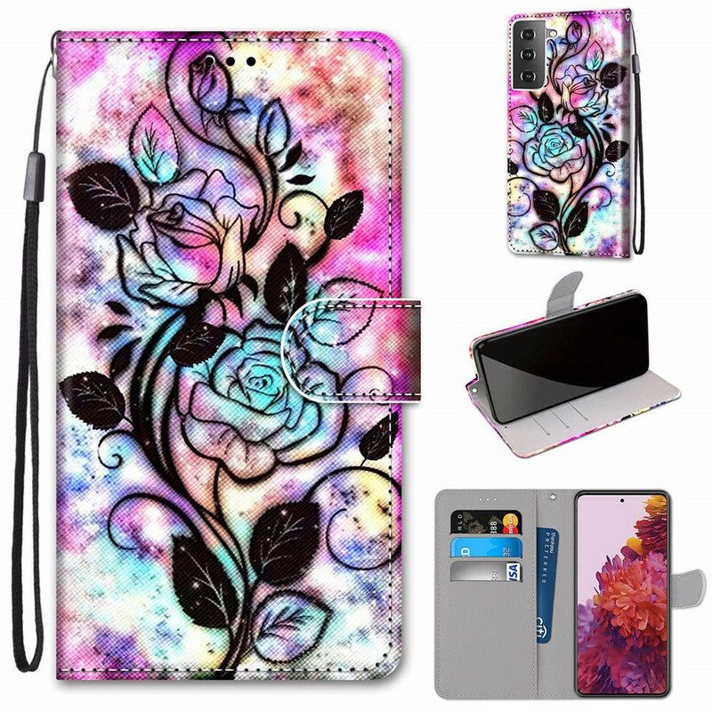 Folio-hoesje voor Samsung Galaxy S21 5G Neonbloemen