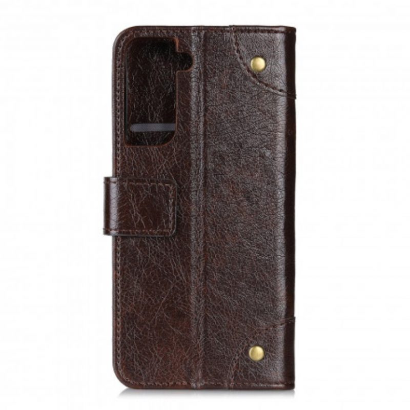 Folio-hoesje voor Samsung Galaxy S21 5G Stijl Nappa Lederen Vintage Klinknagels