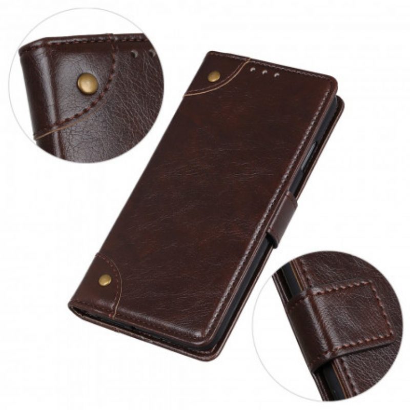 Folio-hoesje voor Samsung Galaxy S21 5G Stijl Nappa Lederen Vintage Klinknagels