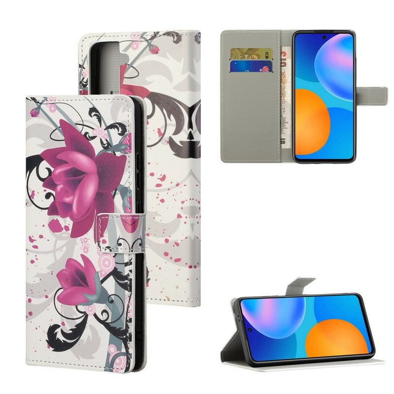 Folio-hoesje voor Samsung Galaxy S21 5G Tropische Bloemen