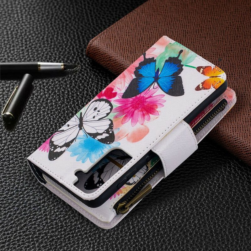 Folio-hoesje voor Samsung Galaxy S21 5G Vlinders Zak Met Ritssluiting