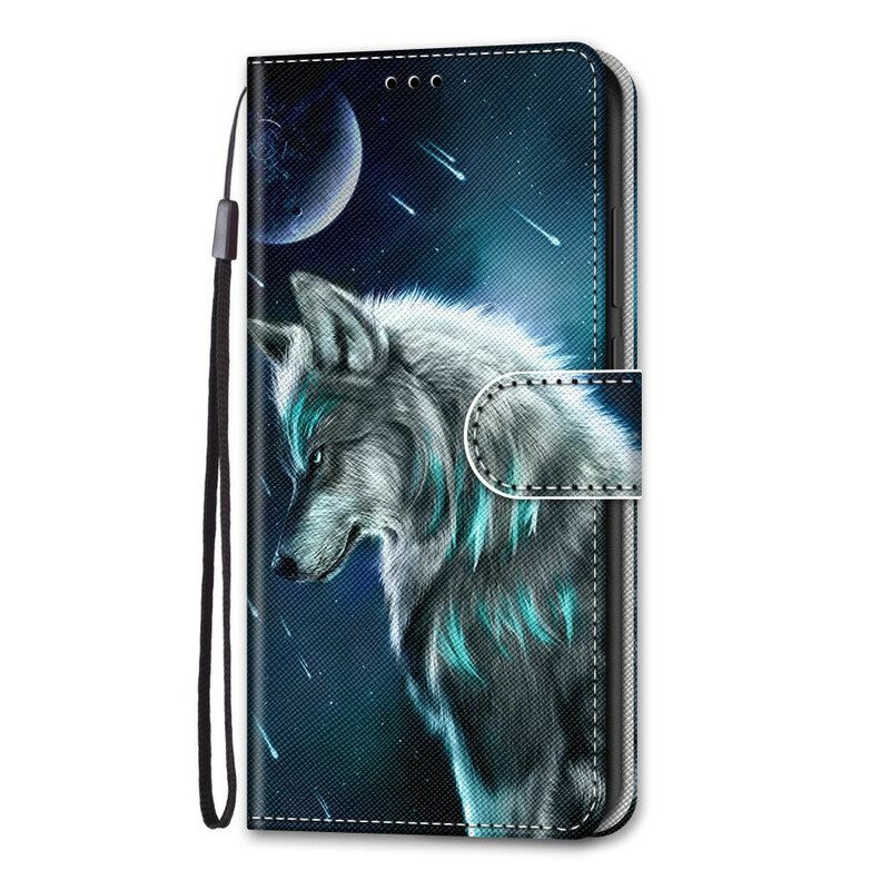 Folio-hoesje voor Samsung Galaxy S21 5G Wolf Onder Een Regen Van Sterren