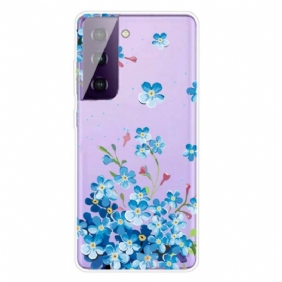 Hoesje voor Samsung Galaxy S21 5G Blauwe Bloemen