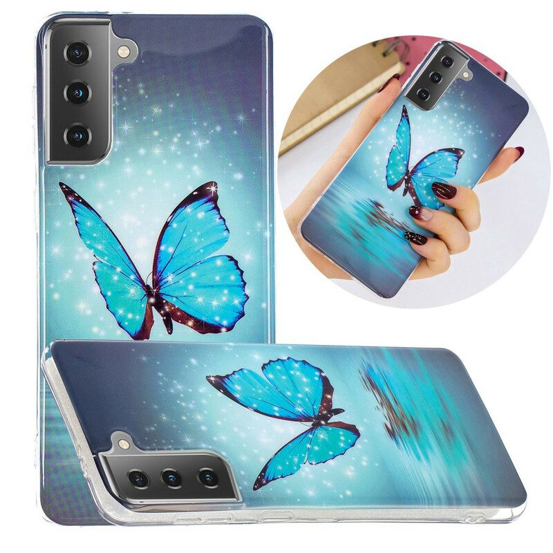 Hoesje voor Samsung Galaxy S21 5G Fluorescerende Blauwe Vlinder