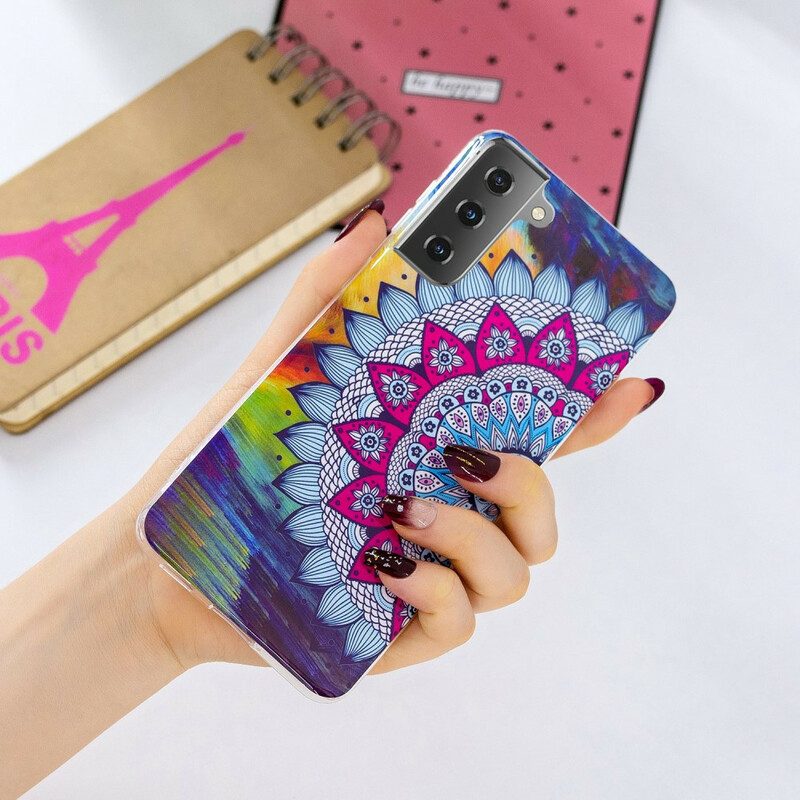 Hoesje voor Samsung Galaxy S21 5G Fluorescerende Kleurrijke Mandala