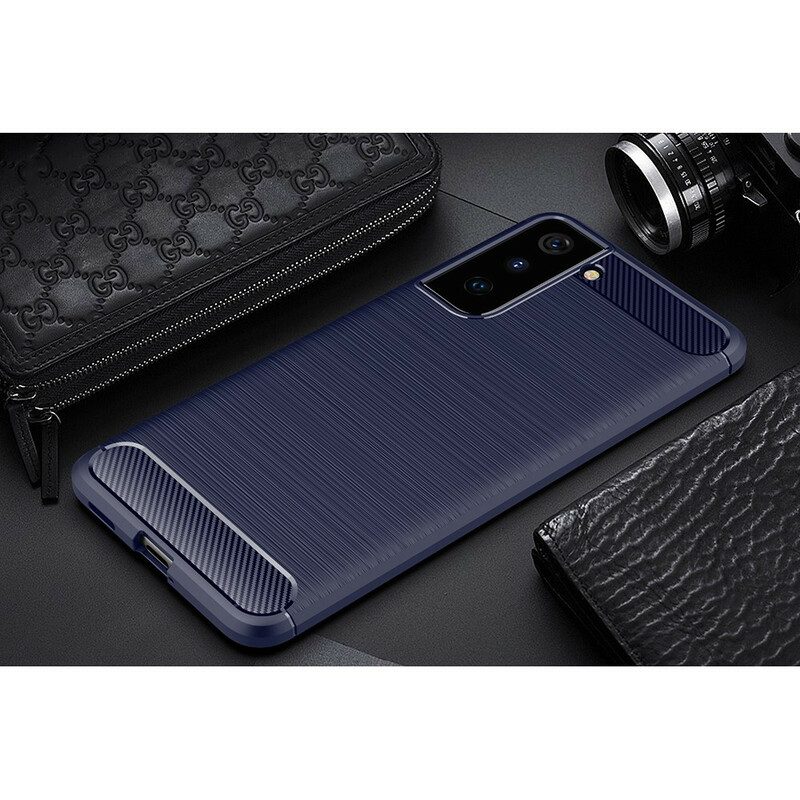 Hoesje voor Samsung Galaxy S21 5G Geborstelde Koolstofvezel