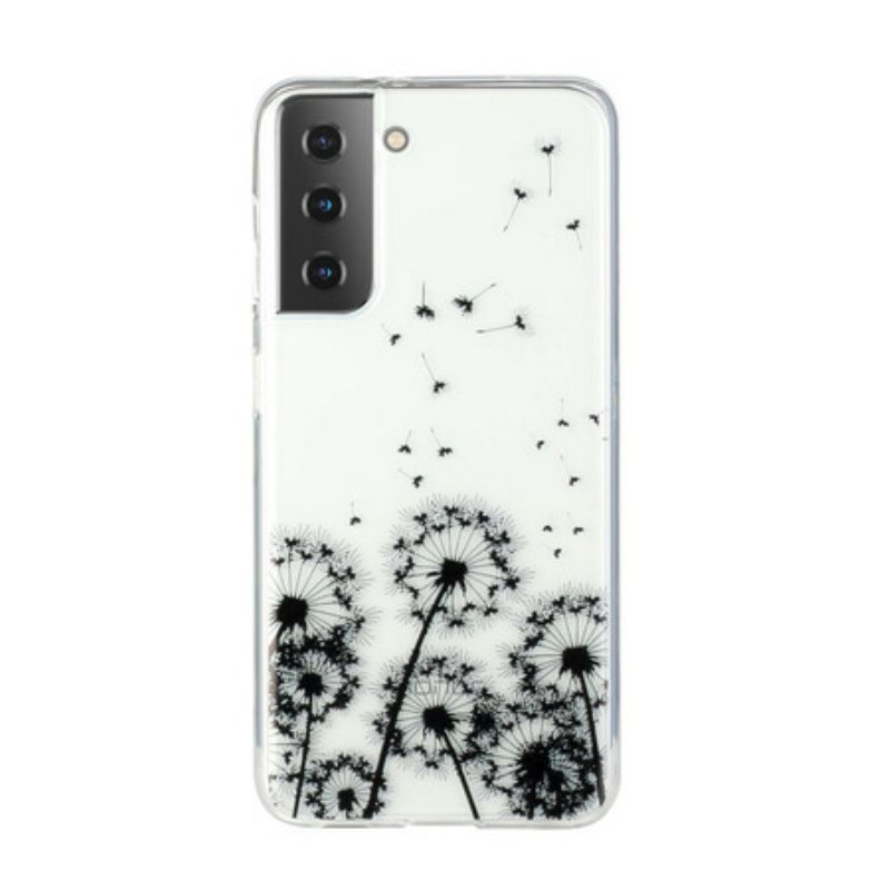 Hoesje voor Samsung Galaxy S21 5G Naadloze Zwarte Paardebloemen