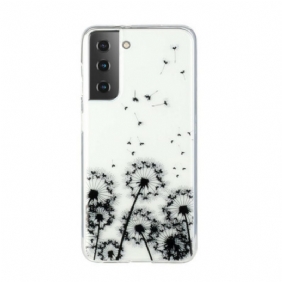 Hoesje voor Samsung Galaxy S21 5G Naadloze Zwarte Paardebloemen