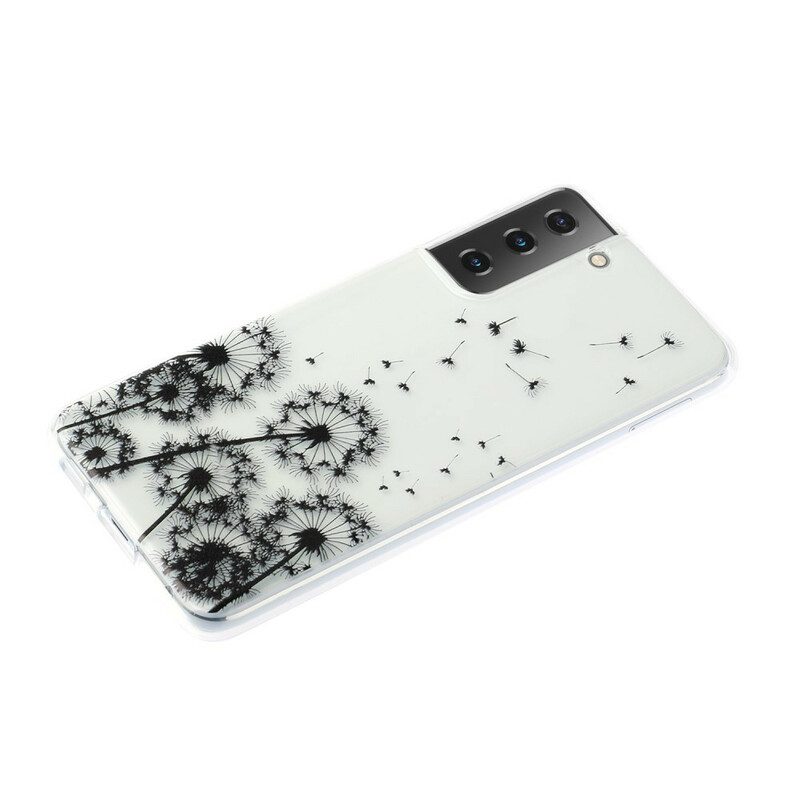 Hoesje voor Samsung Galaxy S21 5G Naadloze Zwarte Paardebloemen