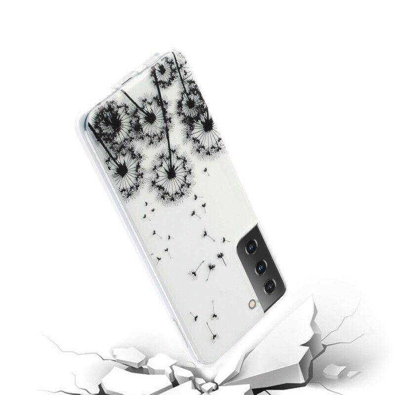 Hoesje voor Samsung Galaxy S21 5G Naadloze Zwarte Paardebloemen