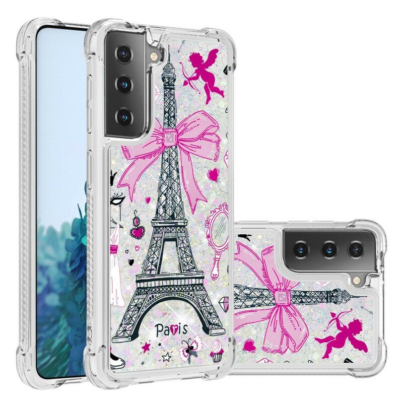 Hoesje voor Samsung Galaxy S21 5G Pailletten Van De Eiffeltoren