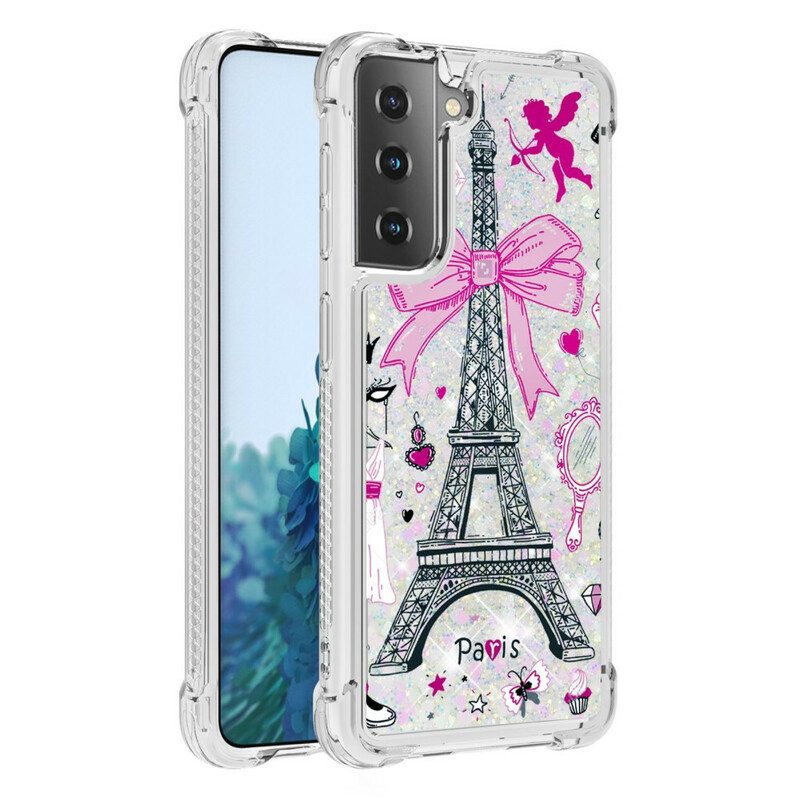 Hoesje voor Samsung Galaxy S21 5G Pailletten Van De Eiffeltoren