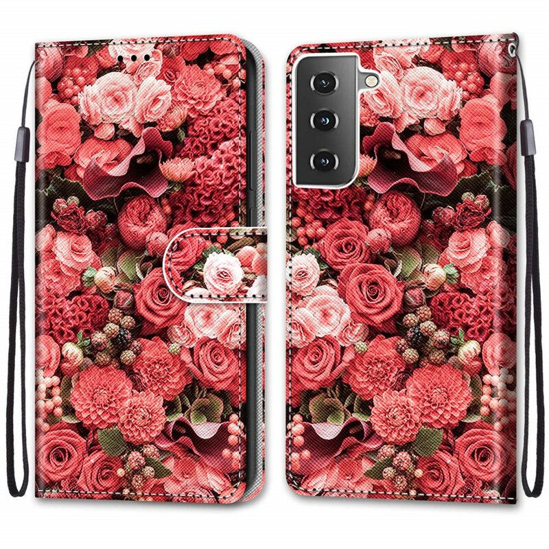 Leren Hoesje voor Samsung Galaxy S21 5G Bloemen Romantiek