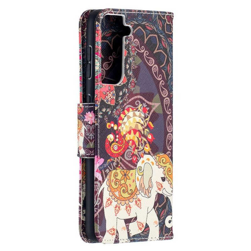 Leren Hoesje voor Samsung Galaxy S21 5G Etnische Olifanten Mandala