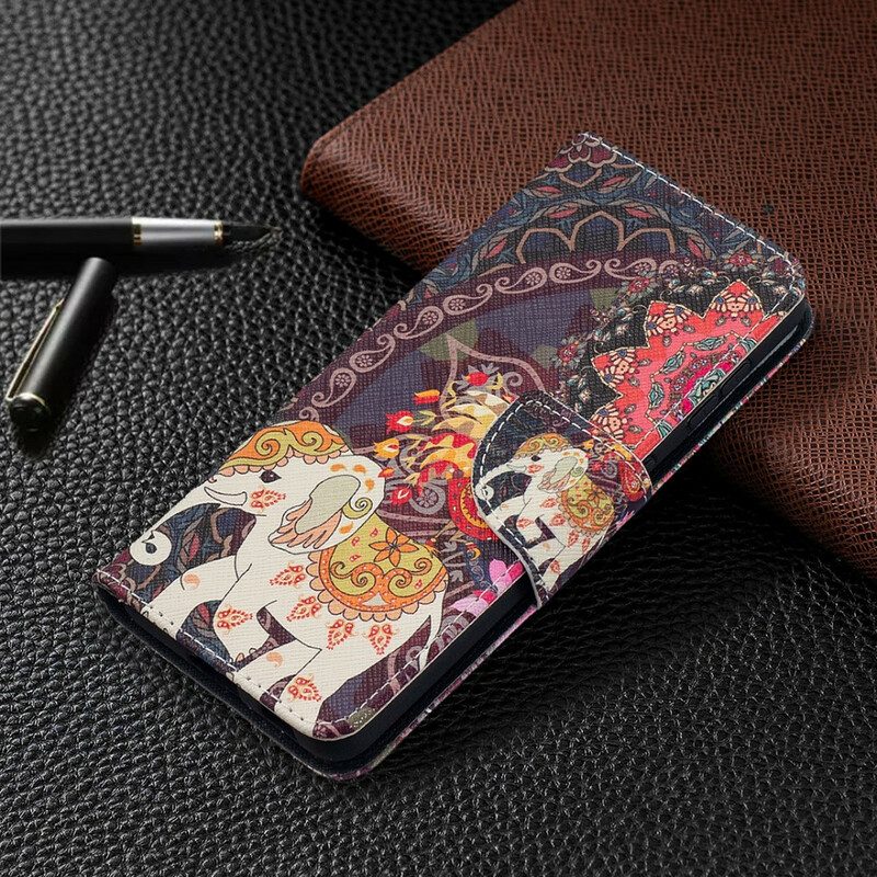 Leren Hoesje voor Samsung Galaxy S21 5G Etnische Olifanten Mandala