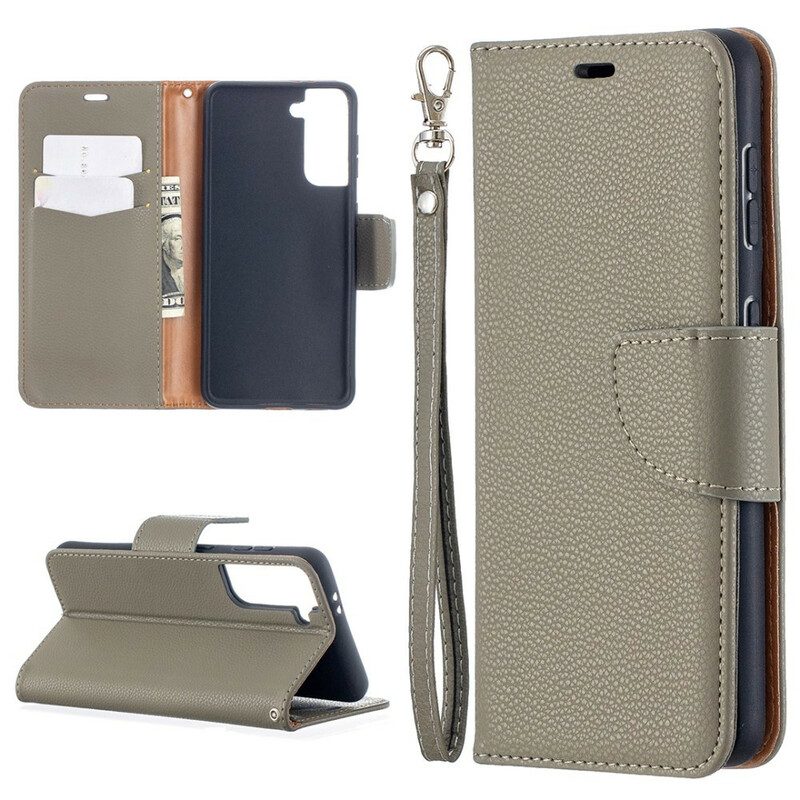 Leren Hoesje voor Samsung Galaxy S21 5G Folio-hoesje Lychee Rabat Schuin