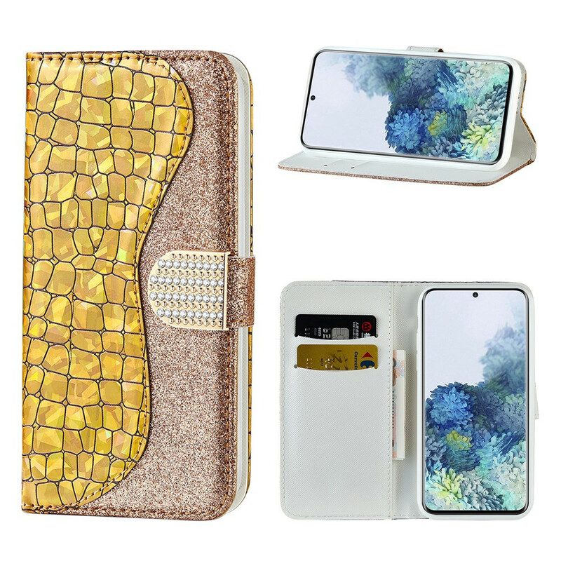 Leren Hoesje voor Samsung Galaxy S21 5G Krokodil Diamanten