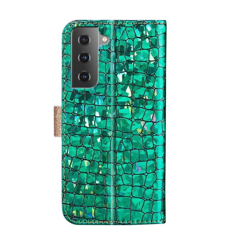 Leren Hoesje voor Samsung Galaxy S21 5G Krokodil Diamanten