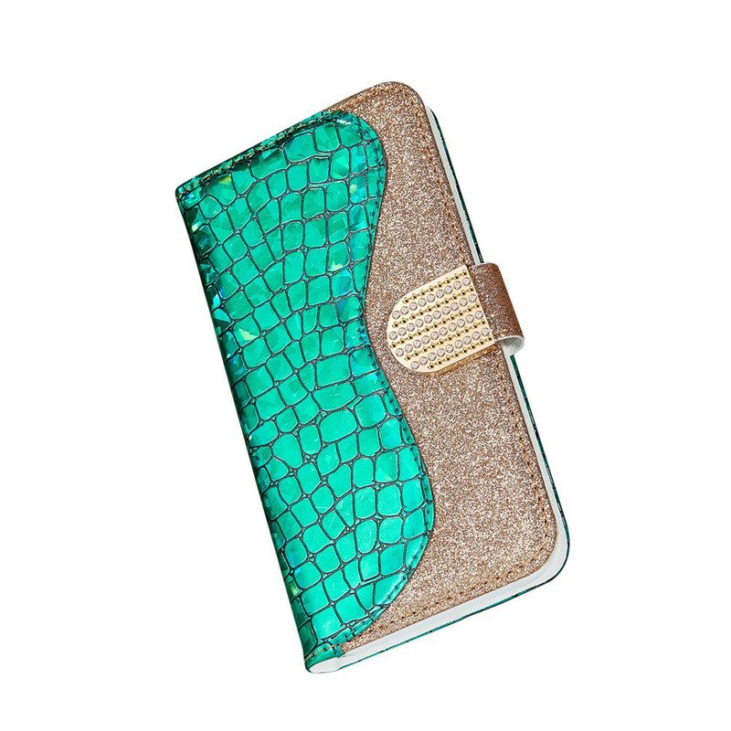 Leren Hoesje voor Samsung Galaxy S21 5G Krokodil Diamanten