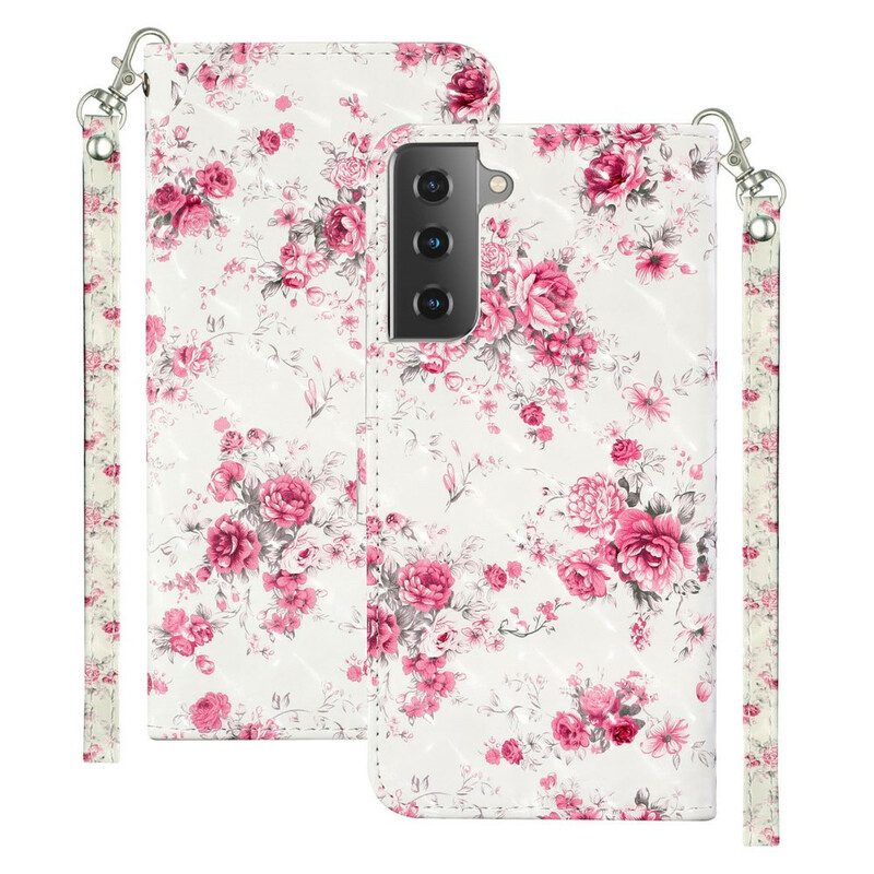 Leren Hoesje voor Samsung Galaxy S21 5G Met Ketting Band Lichtvlek Bloemen