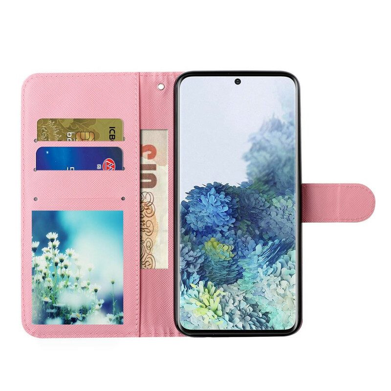 Leren Hoesje voor Samsung Galaxy S21 5G Met Ketting Band Lichtvlek Bloemen