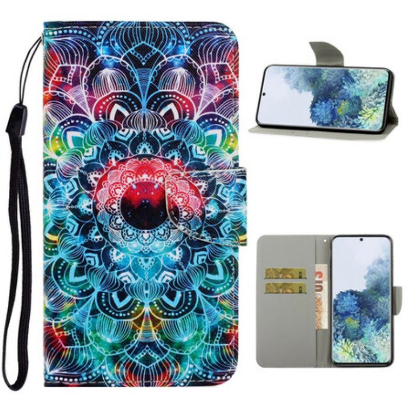 Leren Hoesje voor Samsung Galaxy S21 5G Met Ketting Flitsende Strappy Mandala