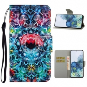 Leren Hoesje voor Samsung Galaxy S21 5G Met Ketting Flitsende Strappy Mandala