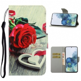 Leren Hoesje voor Samsung Galaxy S21 5G Met Ketting Kleurrijke Strappy Bloemen