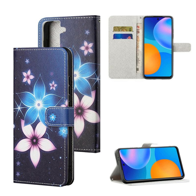 Leren Hoesje voor Samsung Galaxy S21 5G Met Ketting Maanband Bloemen