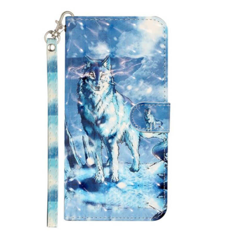 Leren Hoesje voor Samsung Galaxy S21 5G Met Ketting Wolf Light Schijnwerpers Met Riem