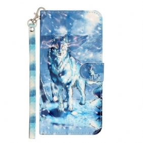 Leren Hoesje voor Samsung Galaxy S21 5G Met Ketting Wolf Light Schijnwerpers Met Riem