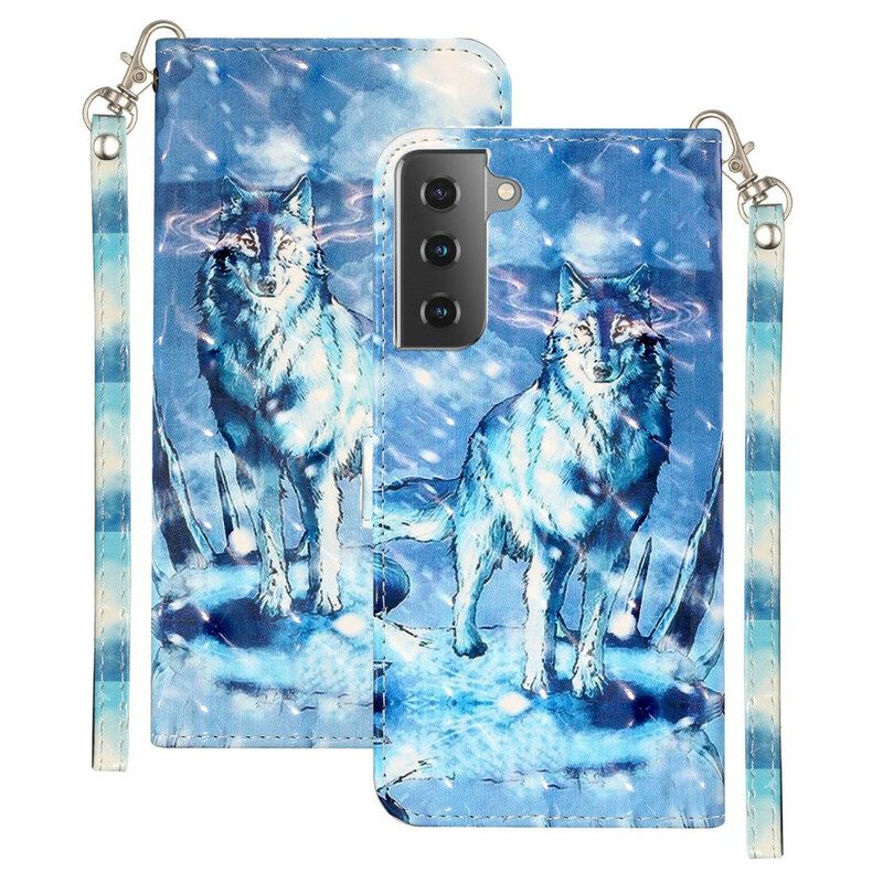 Leren Hoesje voor Samsung Galaxy S21 5G Met Ketting Wolf Light Schijnwerpers Met Riem