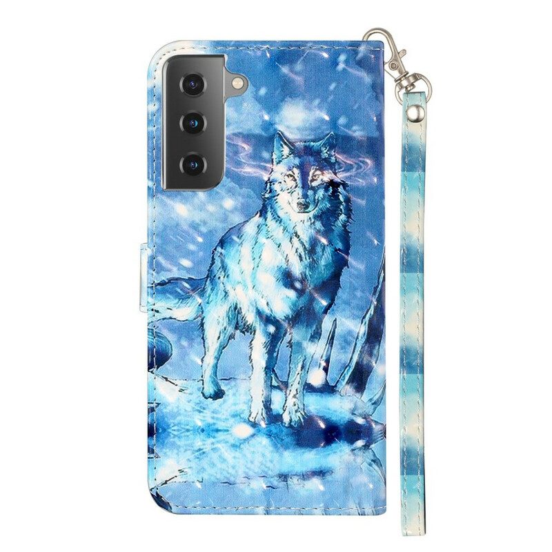 Leren Hoesje voor Samsung Galaxy S21 5G Met Ketting Wolf Light Schijnwerpers Met Riem