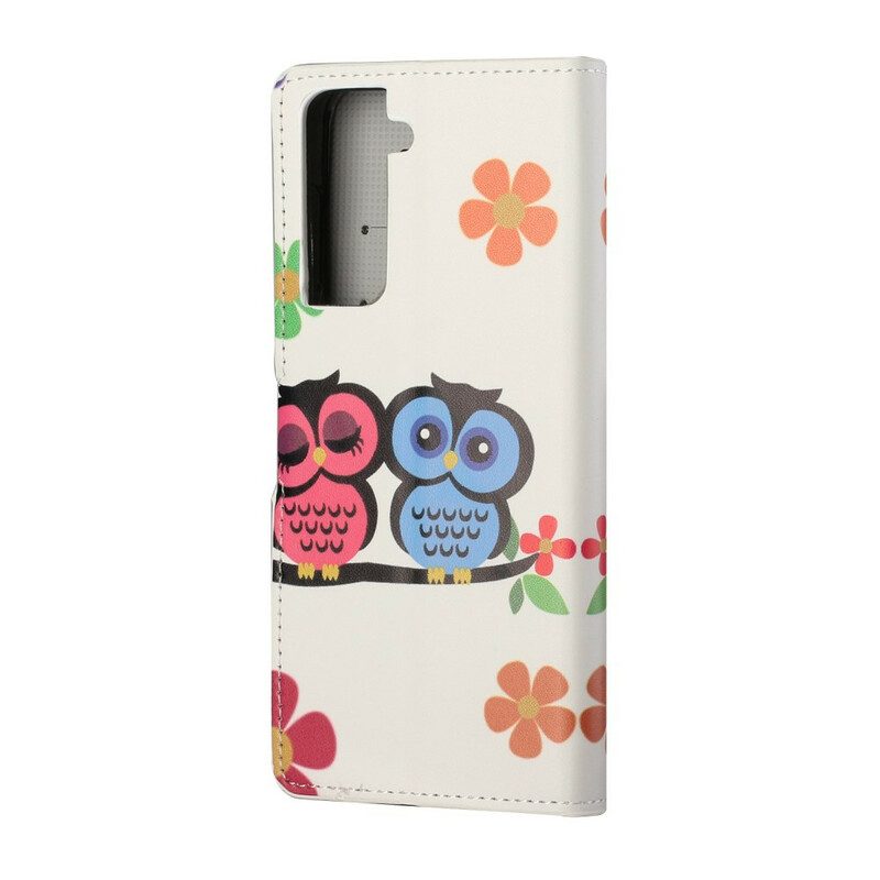 Leren Hoesje voor Samsung Galaxy S21 5G Paar Uilen