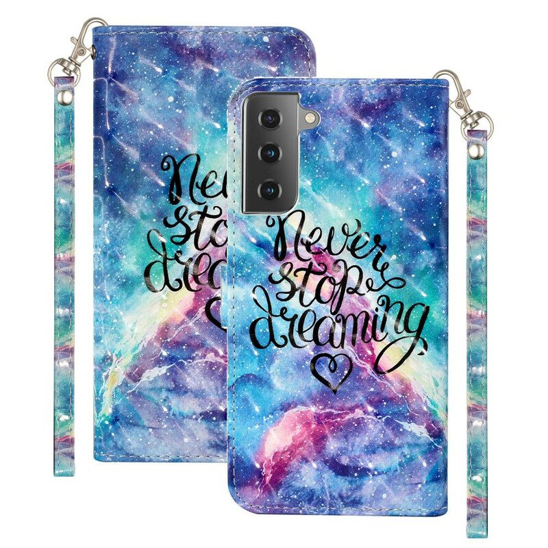 Leren Hoesje voor Samsung Galaxy S21 5G Stop Nooit Met Lanyard