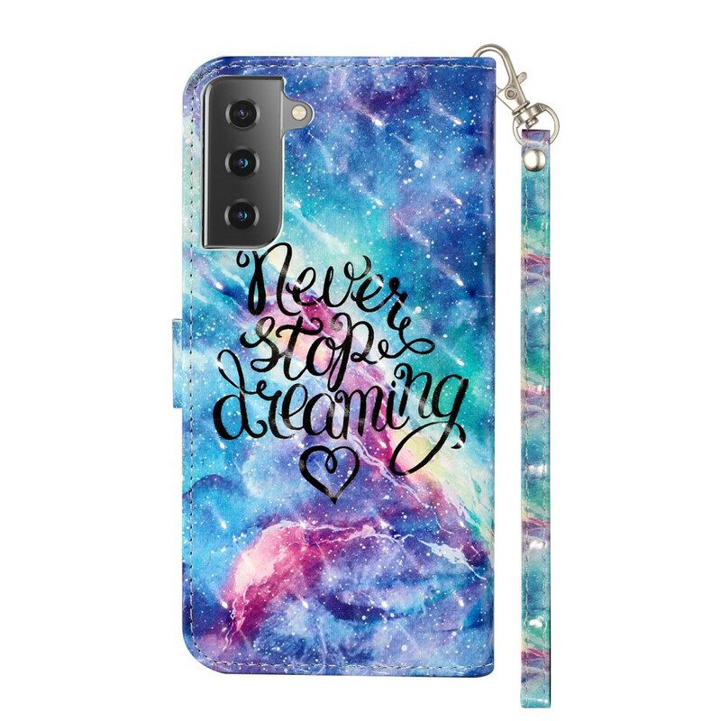 Leren Hoesje voor Samsung Galaxy S21 5G Stop Nooit Met Lanyard