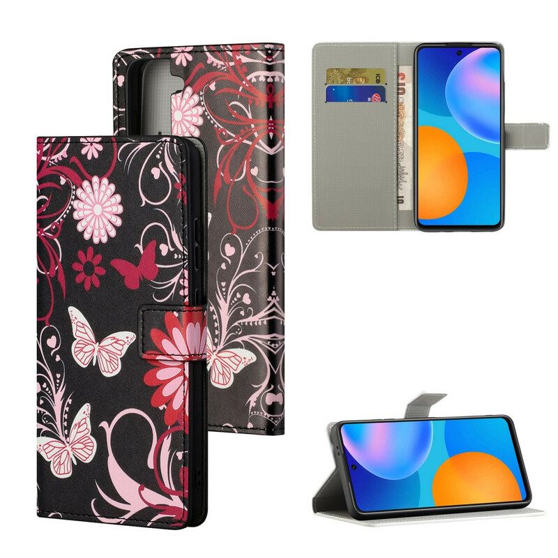 Leren Hoesje voor Samsung Galaxy S21 5G Vlinders En Bloemen