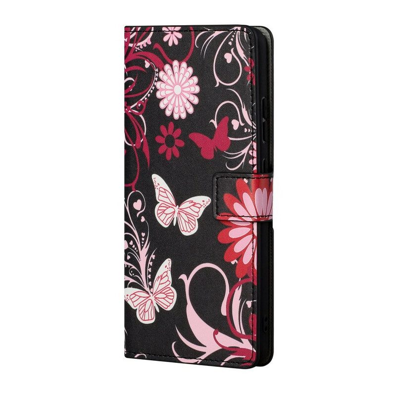 Leren Hoesje voor Samsung Galaxy S21 5G Vlinders En Bloemen