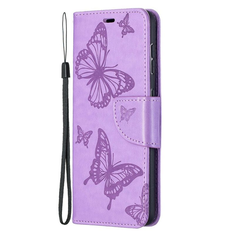 Leren Hoesje voor Samsung Galaxy S21 5G Vlinders Tijdens De Vlucht Met Lanyard