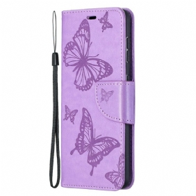 Leren Hoesje voor Samsung Galaxy S21 5G Vlinders Tijdens De Vlucht Met Lanyard